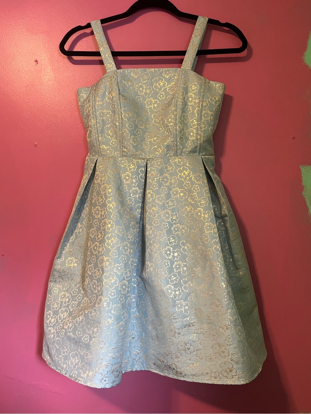 Light Blue Dress with Gold Florals